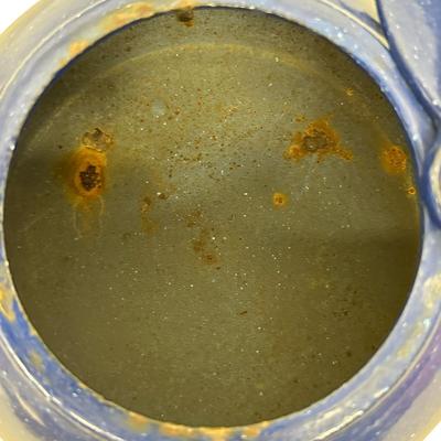 Sale Photo Thumbnail #435: Cast Iron Steamer Kettle with Blue Porcelain Enamel Finish - rust spots inside (see pic)