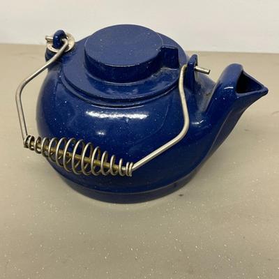 Sale Photo Thumbnail #437: Cast Iron Steamer Kettle with Blue Porcelain Enamel Finish - rust spots inside (see pic)