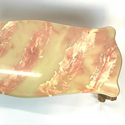 Sale Photo Thumbnail #1377: marble design made from apoxy with Gold painted base 
Measures: 50" long x 23" deep x 18" high