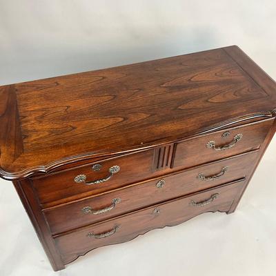 Sale Photo Thumbnail #1383: Has one small chip on front, scalloped hardware, oak wood
Measures: 48" wide x 20" deep x 36" high