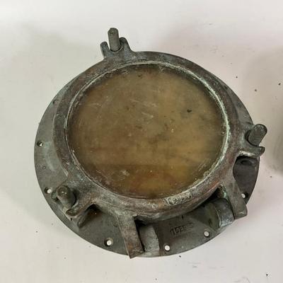 Sale Photo Thumbnail #1427: Both missing hinge rods & Glass & knobs. Measurements are: 12.5" diameter and 11" diameter