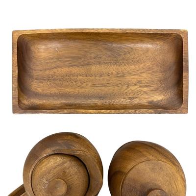 Sale Photo Thumbnail #472: Lot of Wood Decor, Sweets Bowl made in Japan, Cream and Sugar with Tray, Hand Thrown Bowl in Birch, Carved "Offering Plate" Bowl
