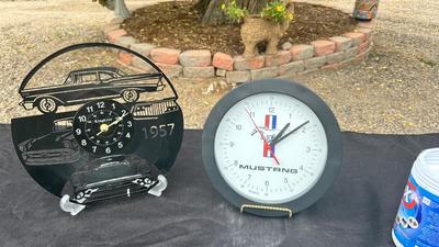 UNIQUE LASER CUT RECORD ALBUM QUARTZ WALL CLOCK AND FORD MUSTANG WALL CLOCK