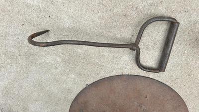 COOL OLD TRACTOR SEAT CHAIR, OIL CAN, & HAY HOOKS