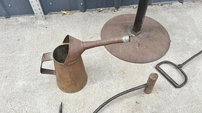 COOL OLD TRACTOR SEAT CHAIR, OIL CAN, & HAY HOOKS