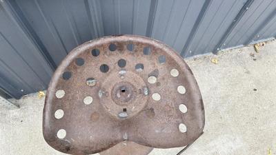 COOL OLD TRACTOR SEAT CHAIR, OIL CAN, & HAY HOOKS