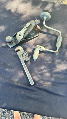 STANLEY HAND DRILL & PLANER, CRESCENT PIPE WRENCH