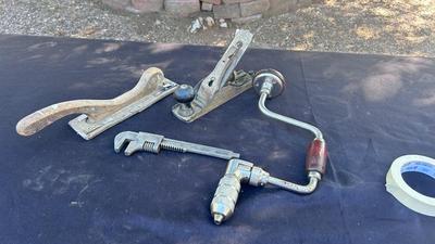 CRAFTSMAN HAND DRILL, PIPE WRENCH, SANDER & DUNLAP PLANER