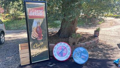 COCA-COLA CLOCK, WALL PRINT AND COLLECTABLE TIN