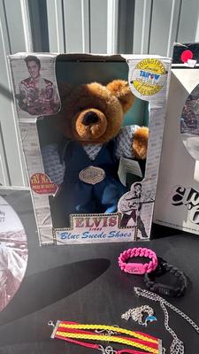 ELVIS 68 DECANTER AND BLUE SUEDE SHOES TEDDY BEAR WITH EVEN MORE!