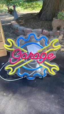 LED GARAGE LIGHT AND CHEVROLET SIGN