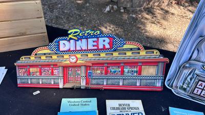 RETRO DINER SIGN, JUKEBOX SIGN, & VINTAGE ROAD MAPS