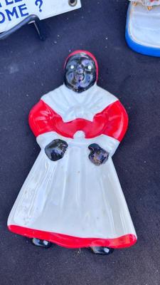 VINTAGE SALT AND PEPPER SHAKERS, TOOTHPICK HOLDERS, AND TIN SIGN
