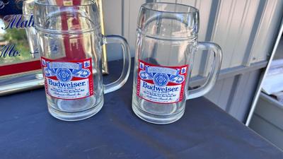 COOL OLD BUDWEISER MIRROR AND BEER MUGS