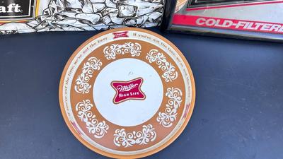 MILLER BEER SIGNAGE AND TRAY
