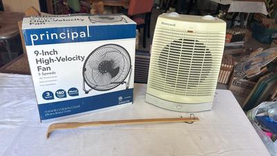 PRINCIPAL 9 INCH FAN AND HONEYWELL OSCILLATING HEATER