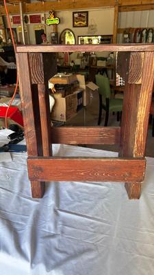 CUTE LITTLE WICKER DRAWER FRONT CHEST AND HOMEMADE WOODEN PLANT-STAND/SIDE TABLE
