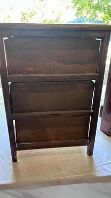 CUTE LITTLE WICKER DRAWER FRONT CHEST AND HOMEMADE WOODEN PLANT-STAND/SIDE TABLE