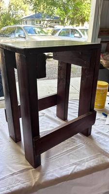 CUTE LITTLE WICKER DRAWER FRONT CHEST AND HOMEMADE WOODEN PLANT-STAND/SIDE TABLE