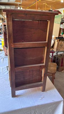 CUTE LITTLE WICKER DRAWER FRONT CHEST AND HOMEMADE WOODEN PLANT-STAND/SIDE TABLE