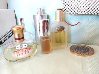 LADIES PURFUMES-SUNGLASSES-HAND MIRROR AND UNIQ UE CLUTCH PURSE