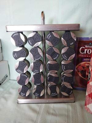 SPICE HOLDER & BOTTLES AND COOKBOOKS