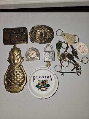 Sale Photo Thumbnail #244: Miscellaneous Lot | Skeleton Keys, Brass Door Knocker, Belt Buckles