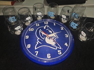 Sale Photo Thumbnail #275: NCAA Kansas Jayhawks UNC Tarheels Duke Bluedevils Glasses Clock Lot
