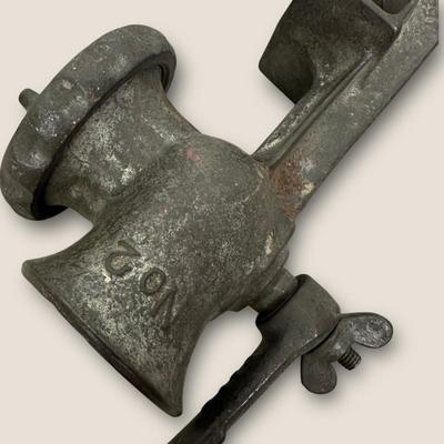 Sale Photo Thumbnail #572: Vintage Griswold Meat Grinder w Table Clamp & Hand Crank +Blades