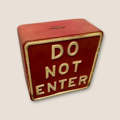 Sale Photo Thumbnail #576: Vintage Do Not Enter Ceramic Bank from Japan- some discoloration and chips as shown, no plug