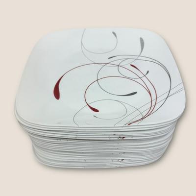 Sale Photo Thumbnail #589: 50 Corelle Dinner Plates "Splendor" & 4 Small Solid White Plates
Lightly used in a restaurant, checked for chips.