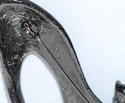 Beautiful Bejeweled HIGH HEEL BROOCH (1¾" x 1") Marked " LIA SOPHIA" on a Black Tone Setting