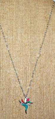 Multicolor Enameled Flower Blossom Marked .925 PENDANT (1" x ¾") on a Silver Tone Necklace Chain 16" L