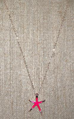 Pink & Gold Color Elongated Starfish PENDANT (1" x ¾") on a Gold Tone Necklace Chain 16" L