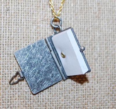 OPEN Book with Latch PENDANT (1" x ¾") on a Gold Tone Necklace Chain 18" L