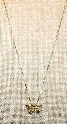 Brash Bright Gold Tone BUTTERFLY PENDANT (1") with a Brass Colored Necklace Chain 17" L