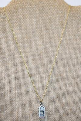 Silver "Outhouse" PENDANT (¾" x ¼") on a Gold Tone Adjustable Necklace Chain 18-14" L
