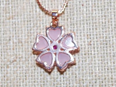 Opaque Pink Petals Flower PENDANT (¾" Diam.) & Deeper Pink Center on a Rose Gold Necklace Chain 17" L