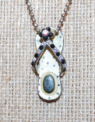 Vintage Style Bejeweled SANDAL PENDANT (1") on a Silver Tone Necklace Chain 15" L