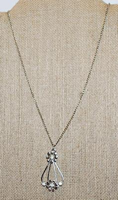 Silver Tone Wired & Jeweled Flower Petals PENDANT (1½" x ¾") on a Silver Tone Necklace Chain 22" L