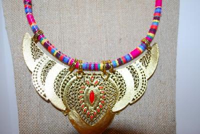 Gorgeous Colorful Tribal Style Necklace Size: 12" Neck Size & 3 Moveable Metal Accents 7" Across
