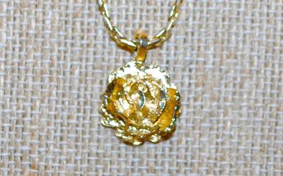 Small "Gold Rose" PENDANT (½" x ½") on a Gold Tone Necklace Chain 24" L