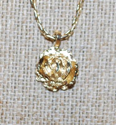 Small "Gold Rose" PENDANT (½" x ½") on a Gold Tone Necklace Chain 24" L