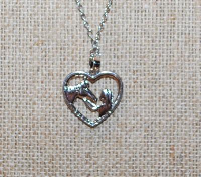 Two-Tone "Horse & Child" PENDANT (¾" x ¾") on a Silver Tone Necklace Chain 15" L