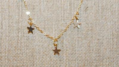7 Dainty "Gold" Stars Necklace 14" L