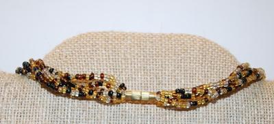 Large Knotted Pointed PENDANT (2½" x 2") on a Multi-Strand Brown Beaded Necklace 22" L