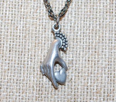 2 Pendants/Charms "Love" & "Heart in Hand" 1" on Necklace Chains 18" L