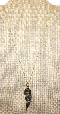 Brass Tone Bird Wing PENDANT (2" x ½") on a Gold Tone Adjustable Necklace Chain 14"-18" L