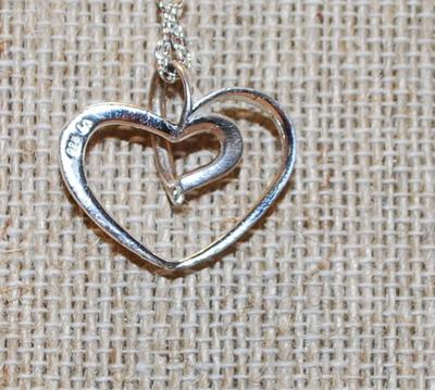 Large Hook Heart PENDANT (¾' x ¾") with Accent Stone on a Silver Tone Adjustable Necklace Chain 16-14" L