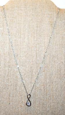 Figure "8" Symbol PENDANT (1" x ½") with a Single Clear Stone Accent on a Silver Tone Necklace Chain 18" L